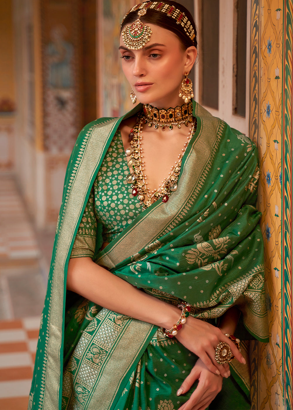 San Felix Green Zari Woven Banarasi Saree