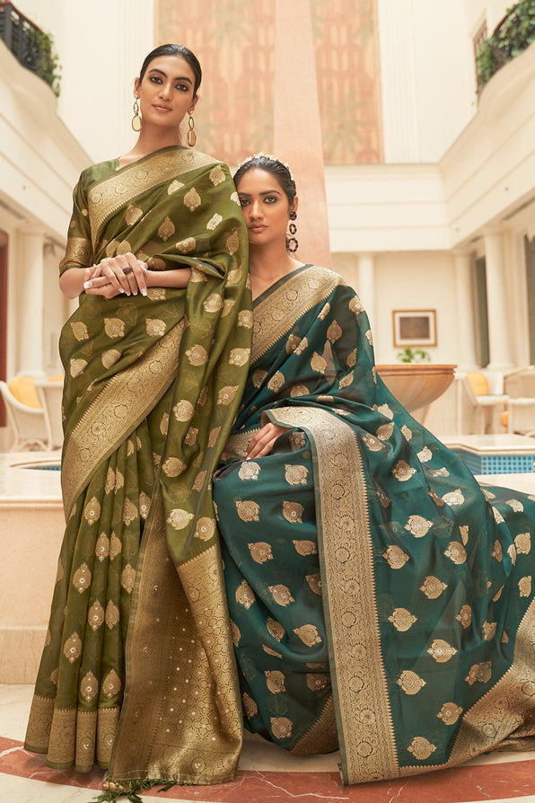 Mineral Green Zari Woven Organza Silk Saree