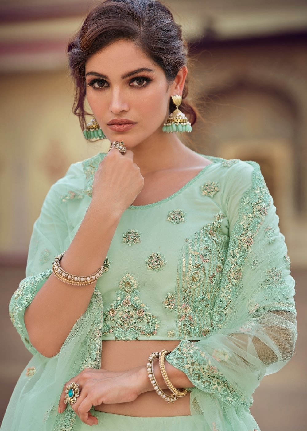 Norway Green Soft Net Designer Lehenga Choli