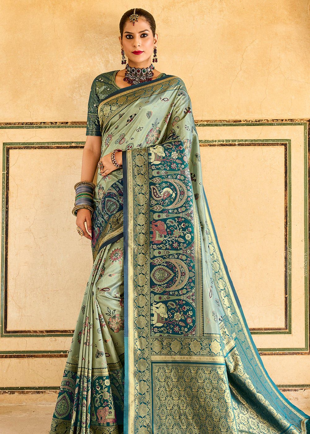 Swamp Green Designer Banarasi Saree