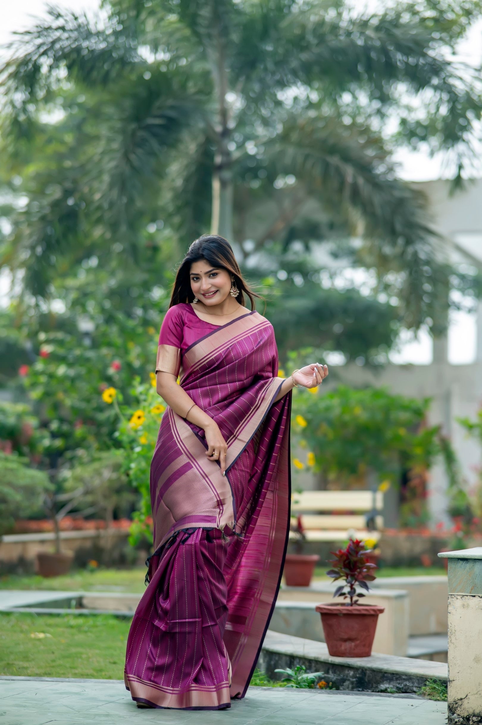 Rouge Purple Woven Raw Silk Saree