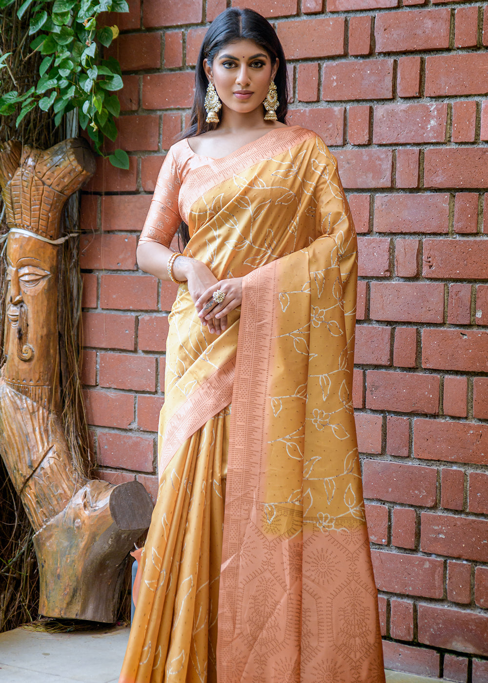 Golden Yellow Printed Cotton Silk Saree