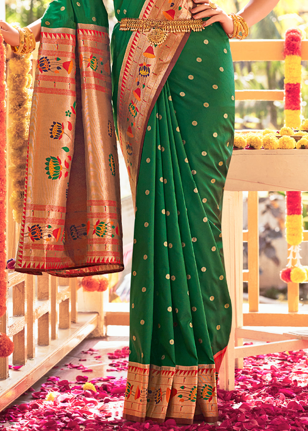 Killarney Green Woven Paithani Silk Saree