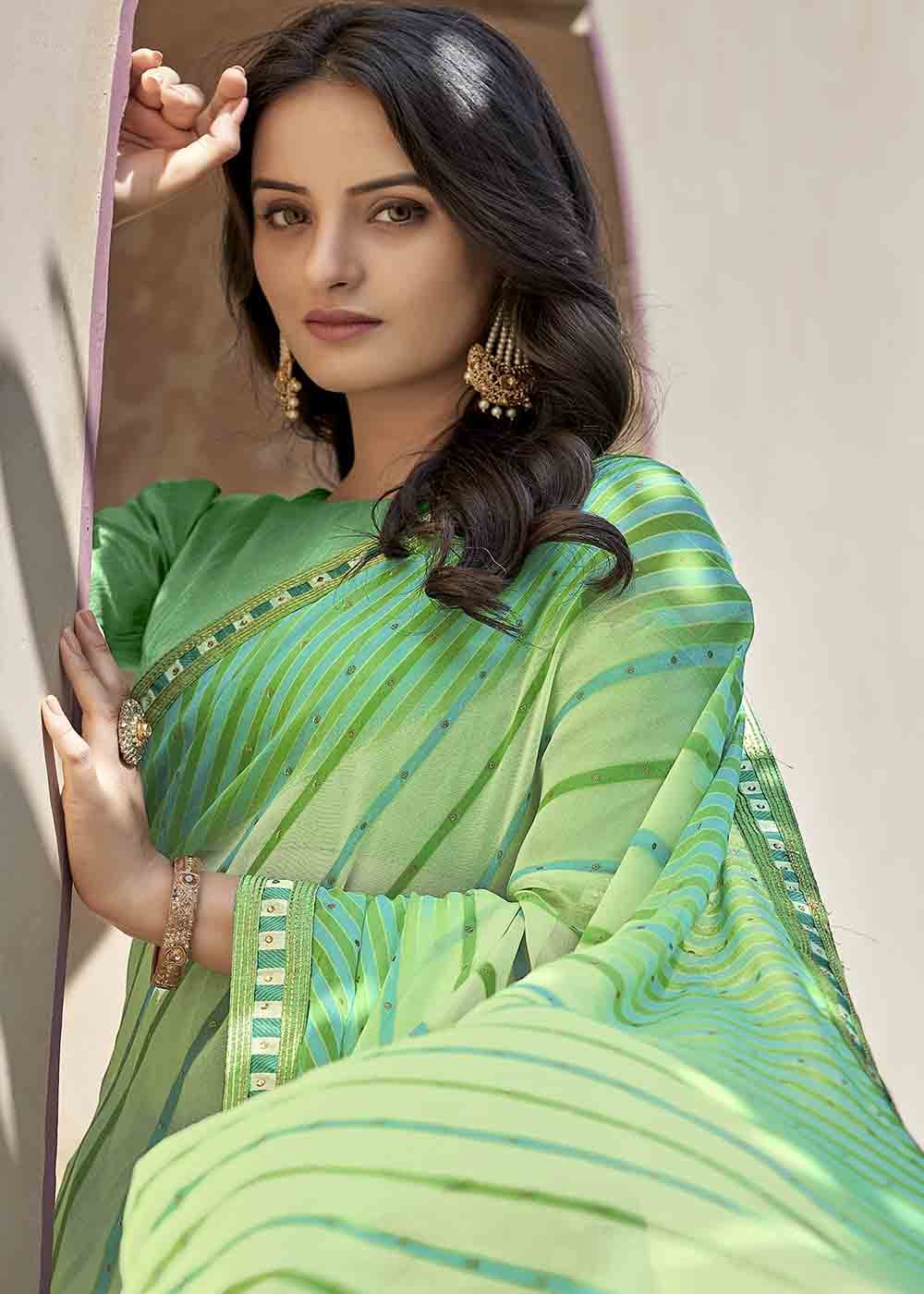 Moss Green Printed Georgette Saree