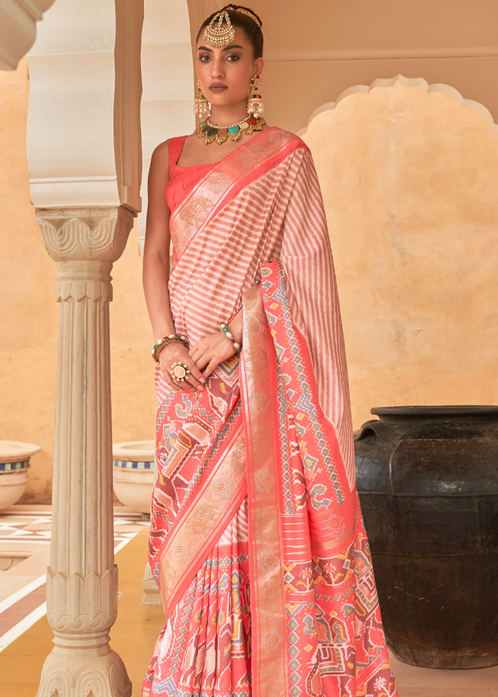 Froly Peach Patola Silk Saree