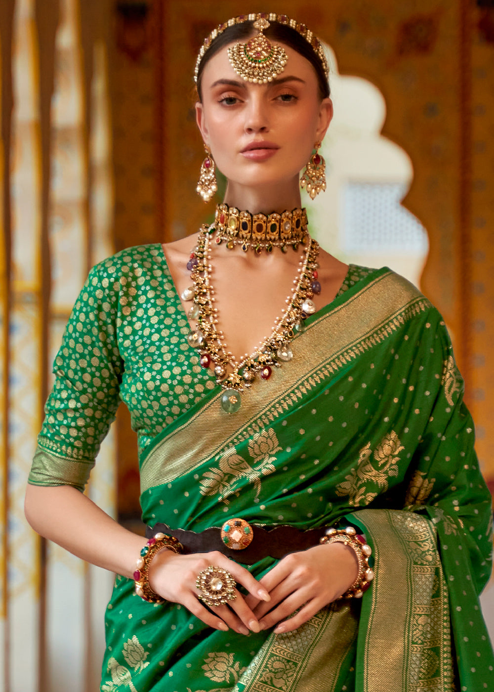 San Felix Green Zari Woven Banarasi Saree