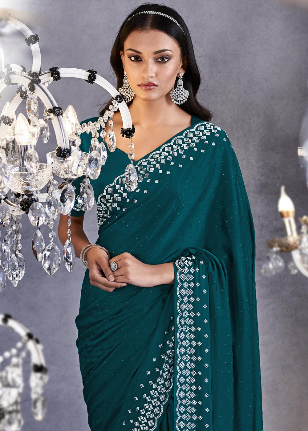 Tarawera Green Woven Embroidered Satin Silk Saree