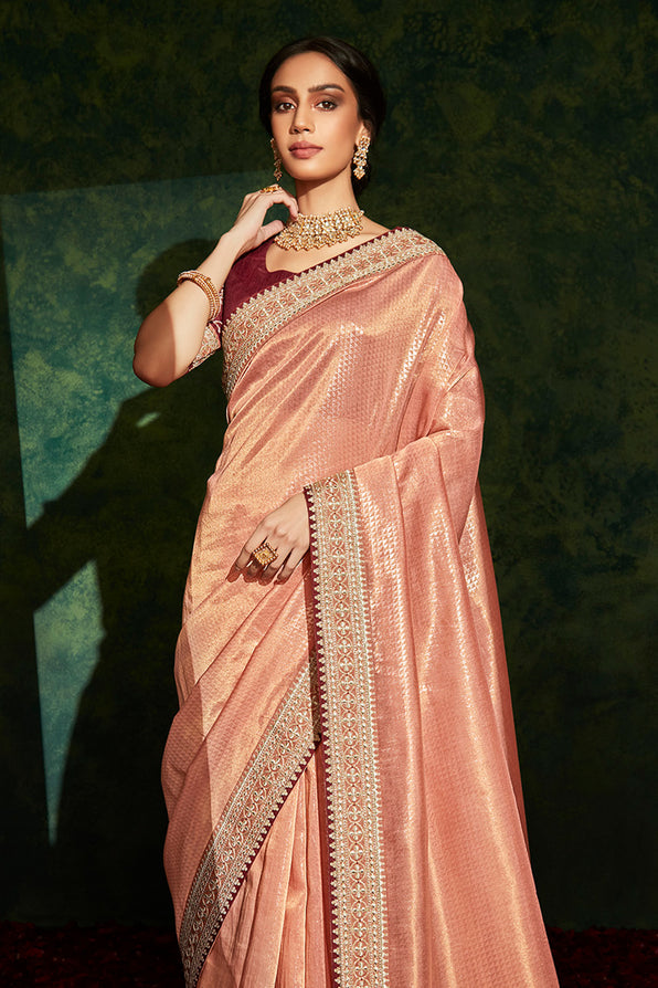 Burning Peach and Brown South Silk Saree