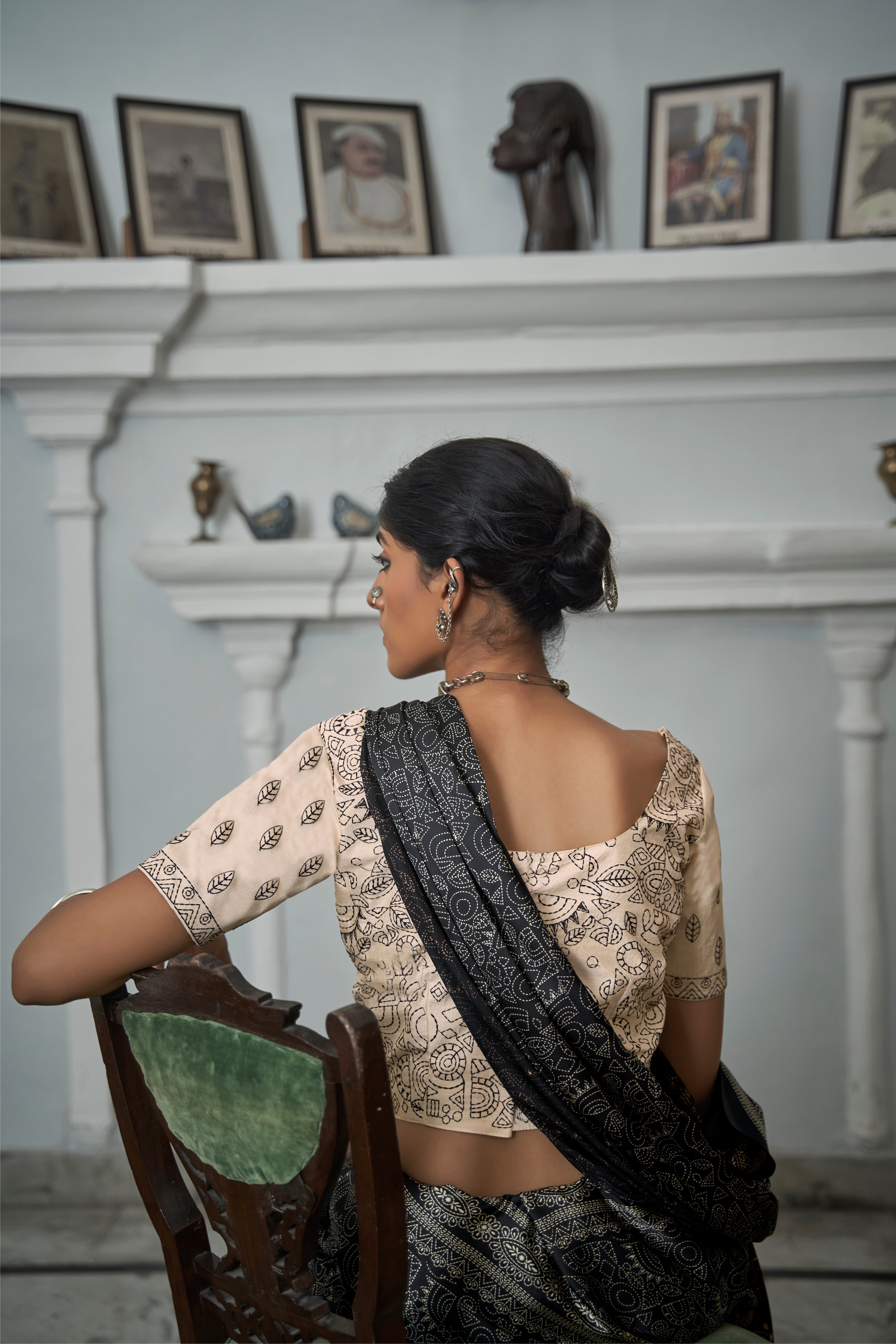 Lunar Grey Gajji Silk Saree with embroidery blouse