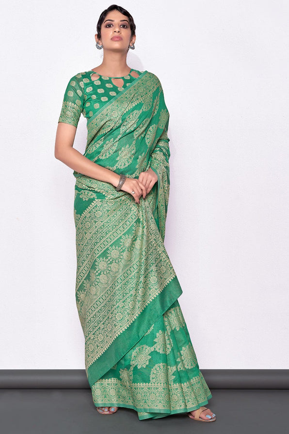 Tree Green Cotton Saree