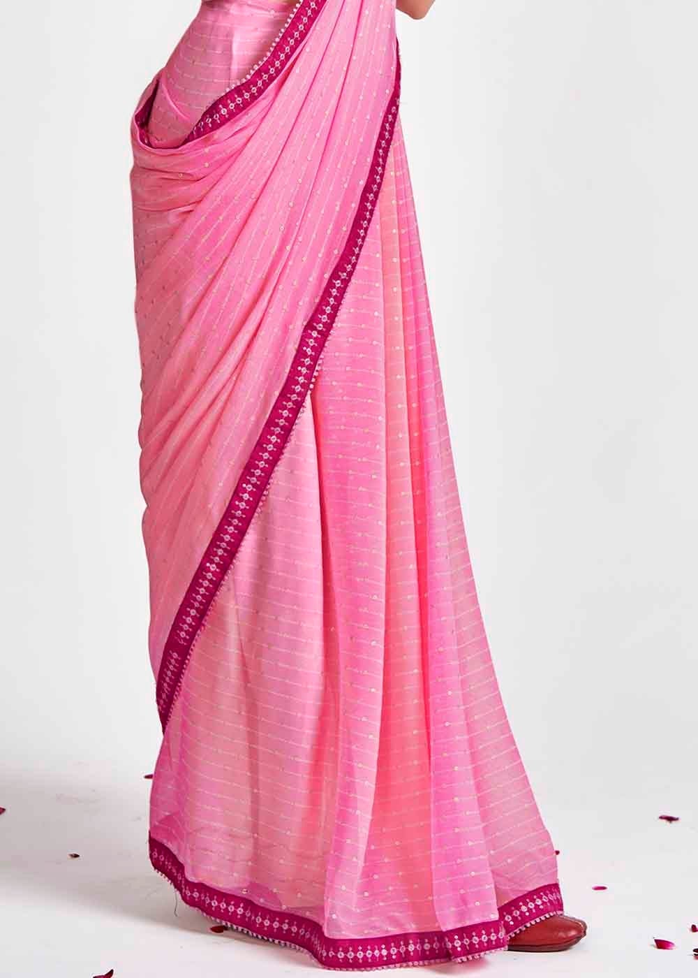 Mauvelous Pink Printed Georgette Saree