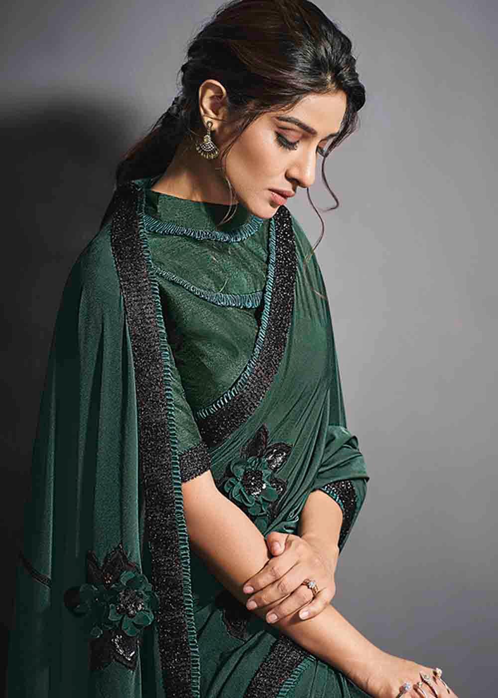 Mineral Green Designer Lycra Saree with Embroidery Work