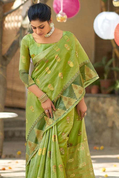 Peridot Green Organza Saree