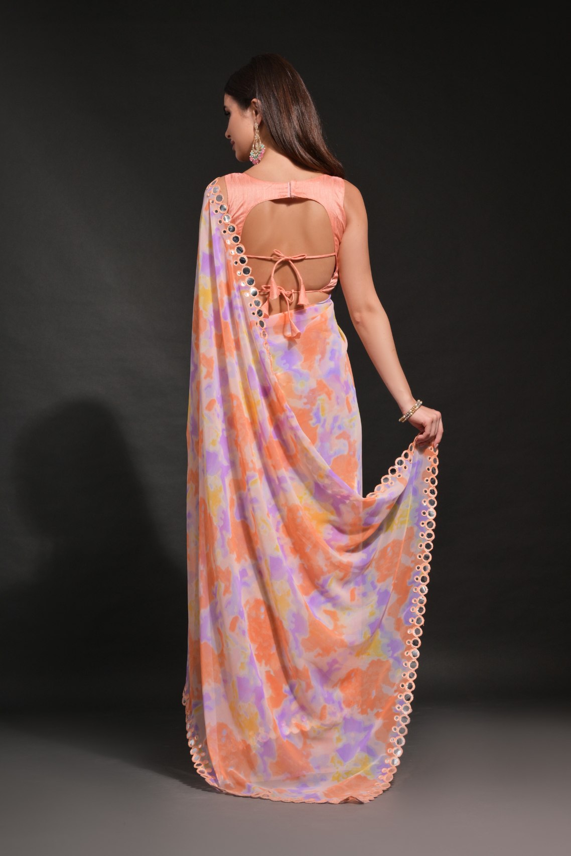 Apricot Orange Printed Georgette Saree