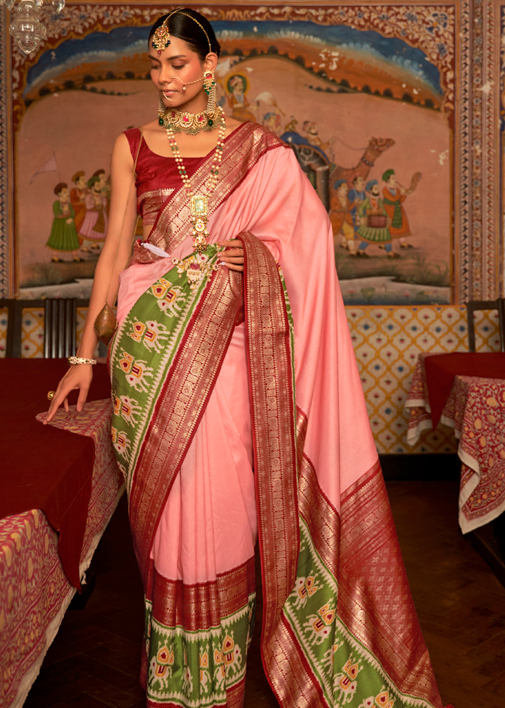 Sweet Pink and Brown Banarasi Patola Saree