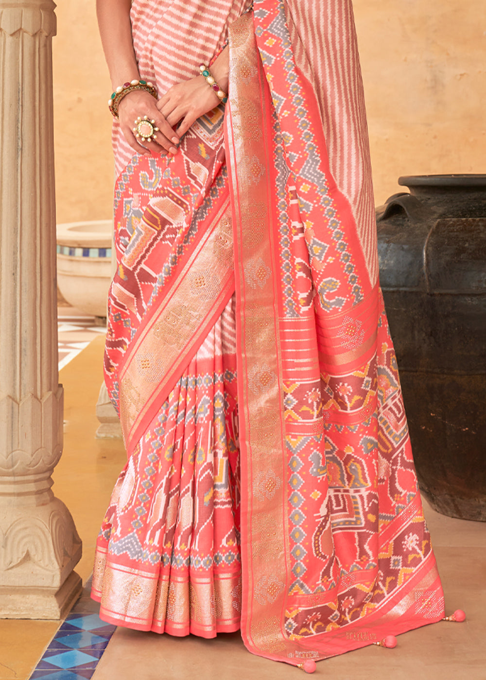 Froly Peach Patola Silk Saree