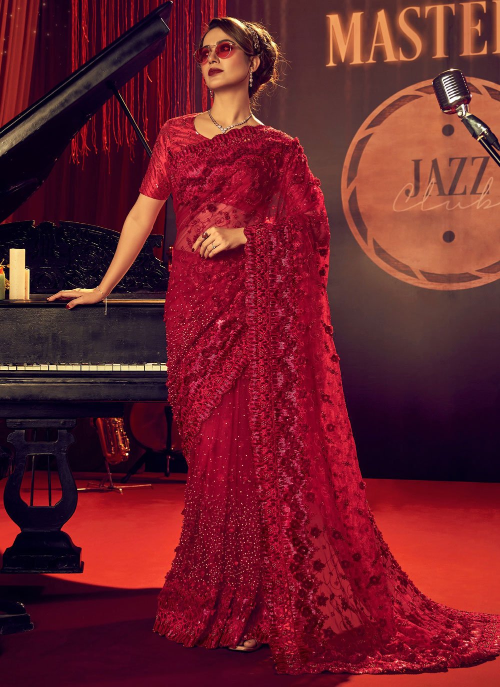 Monarch Red Designer Partywear Saree