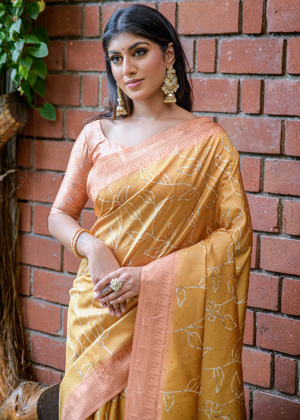 Golden Yellow Printed Cotton Silk Saree