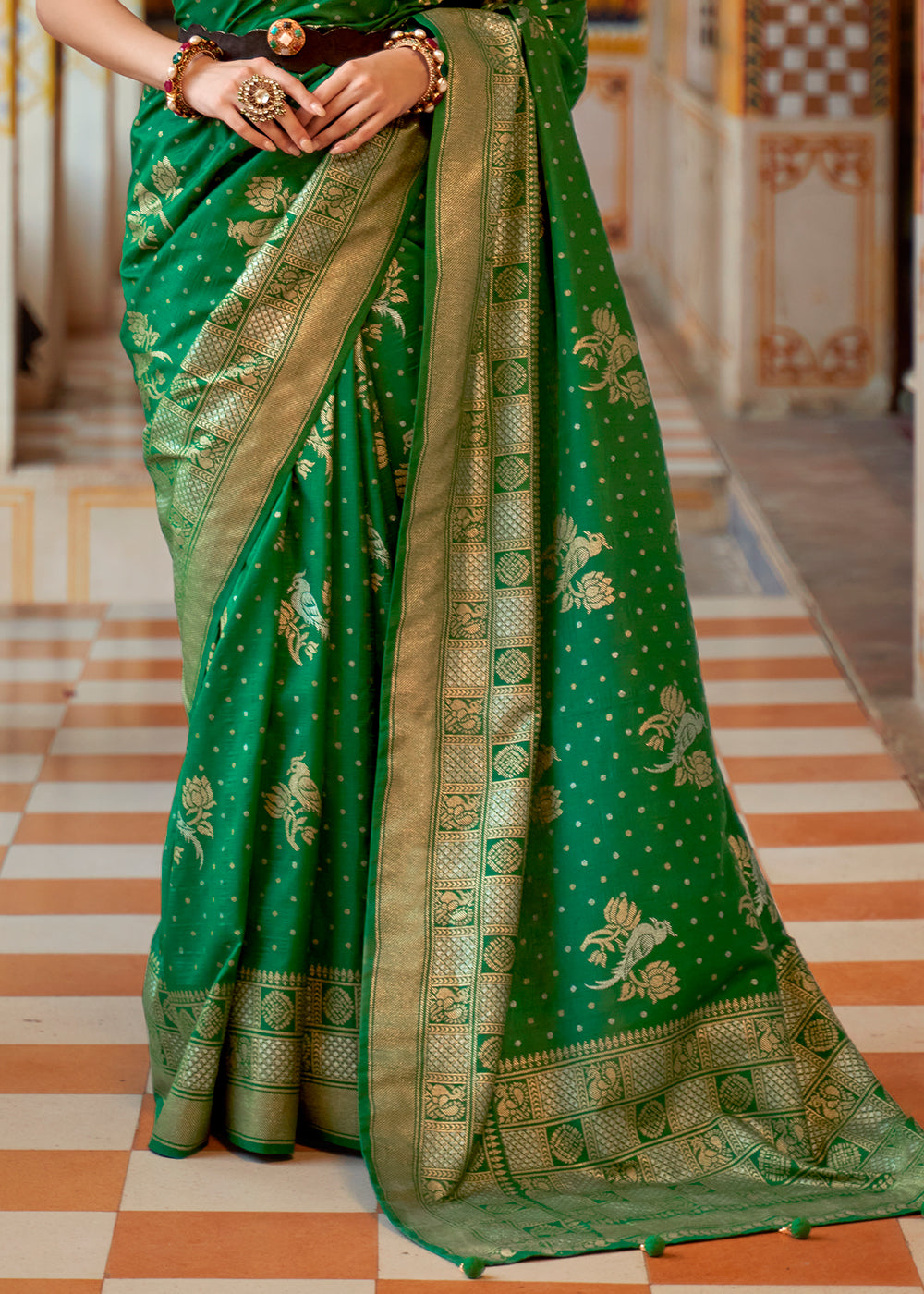 San Felix Green Zari Woven Banarasi Saree