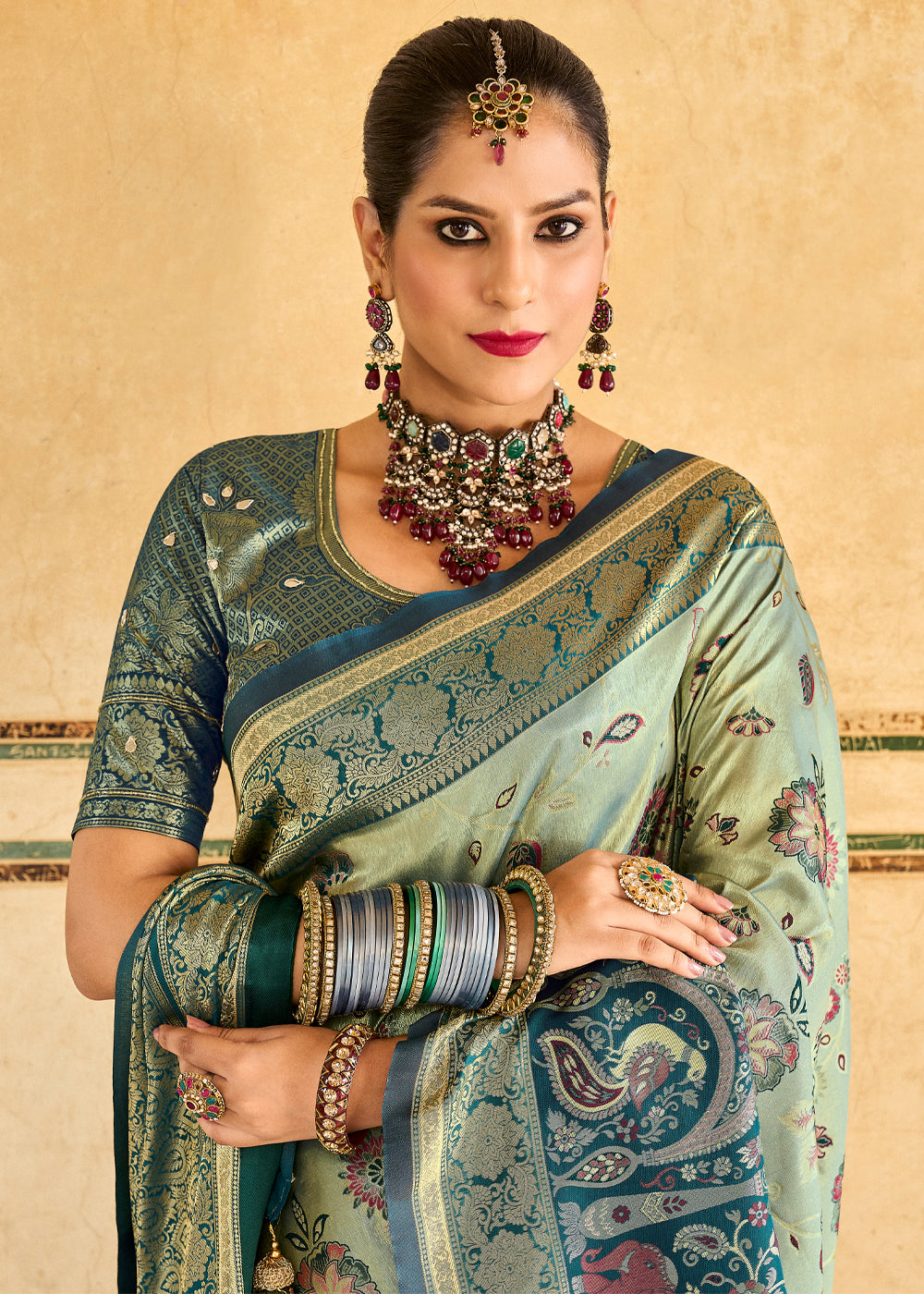 Swamp Green Designer Banarasi Saree