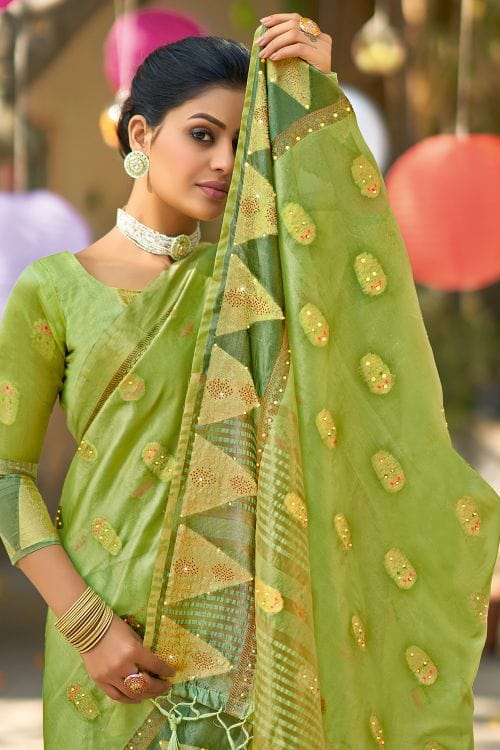 Peridot Green Organza Saree