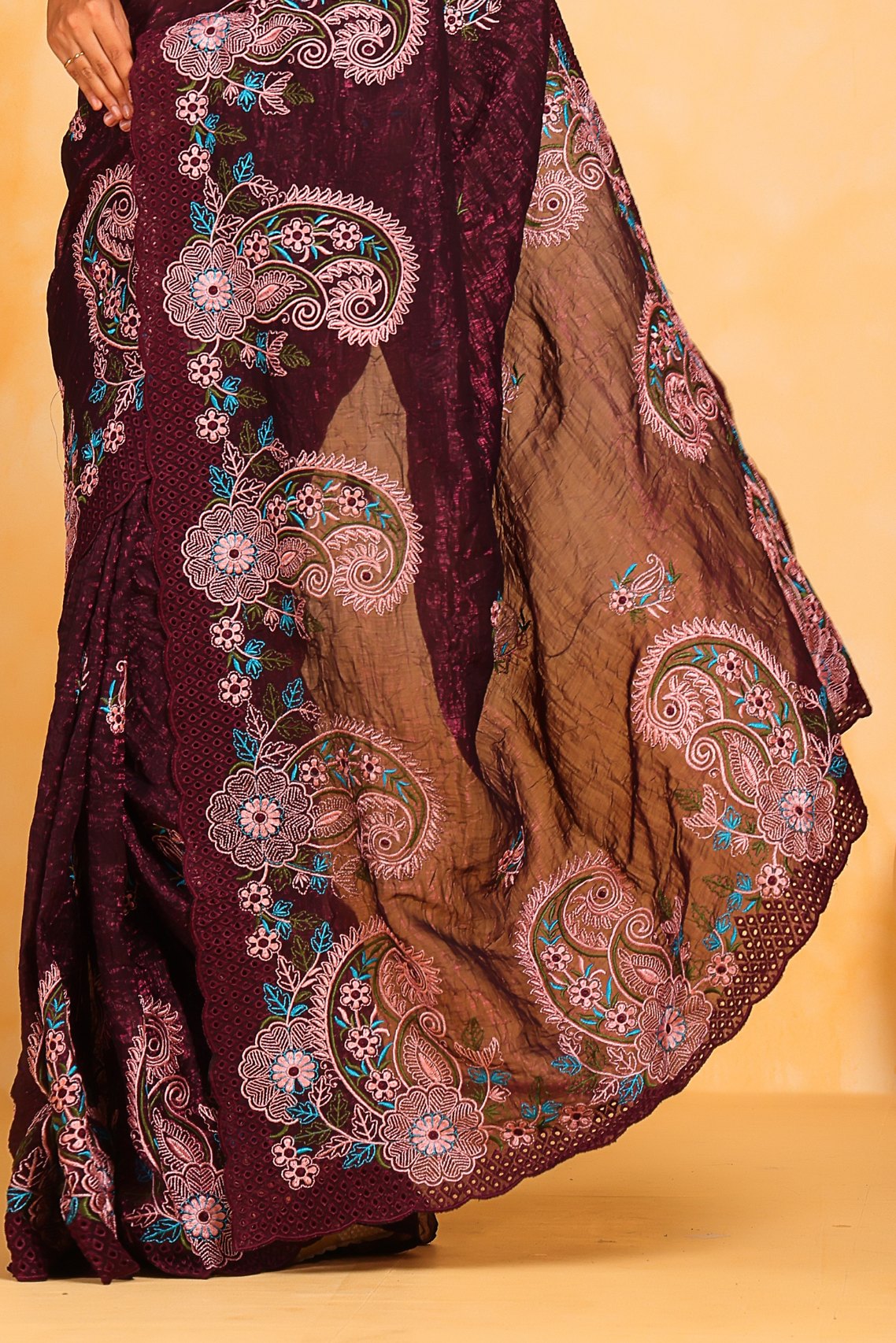 Cocao Bean Purple Embroidered Georgette Saree