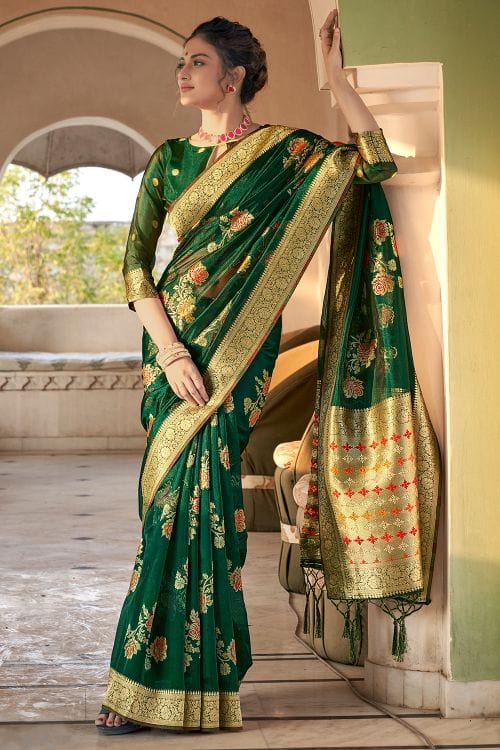 Bush Green Organza Saree