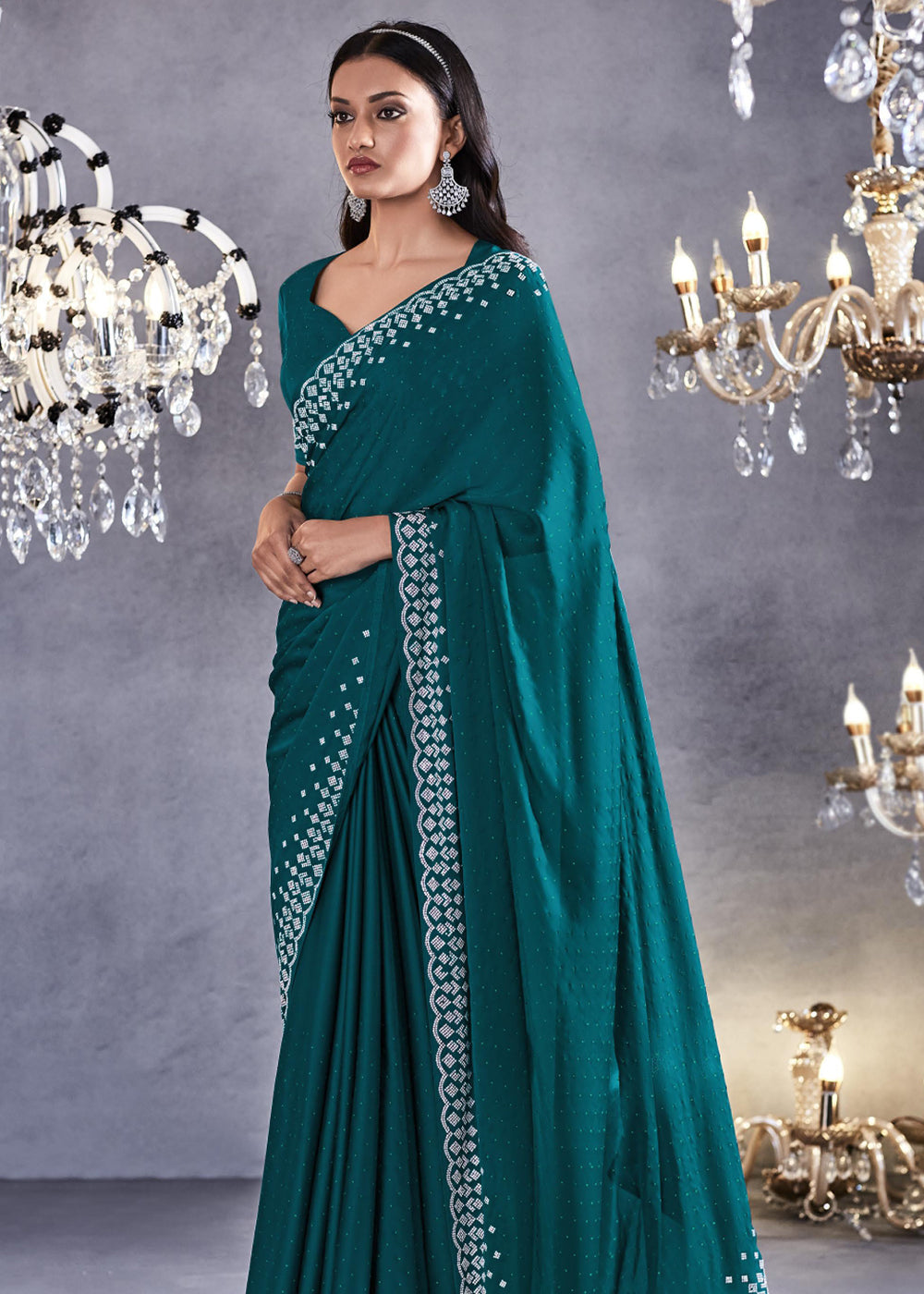 Tarawera Green Woven Embroidered Satin Silk Saree