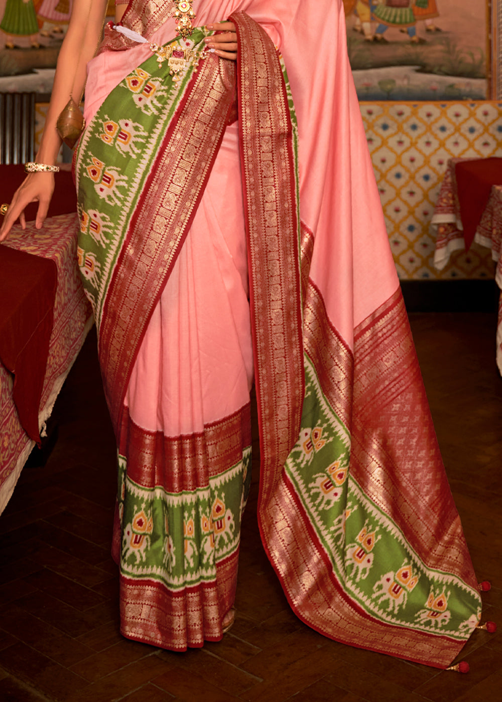 Sweet Pink and Brown Banarasi Patola Saree