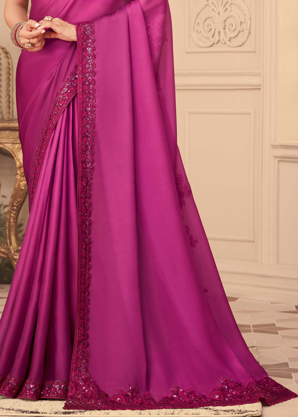 Mystic Pearl Pink Georgette Designer Saree with Embroidered Blouse