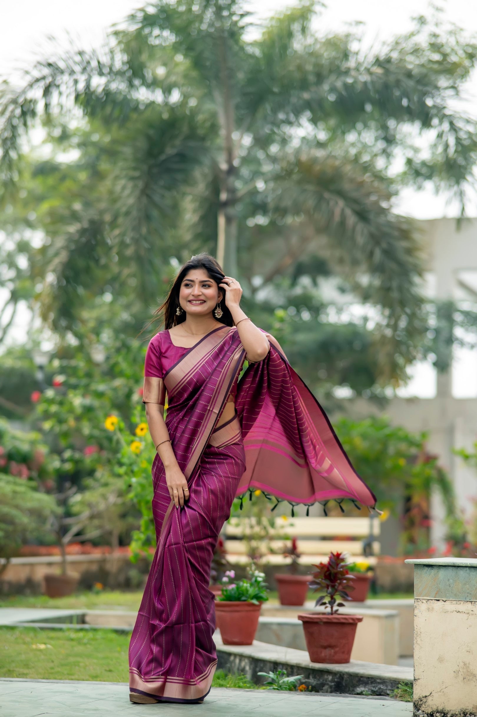 Rouge Purple Woven Raw Silk Saree