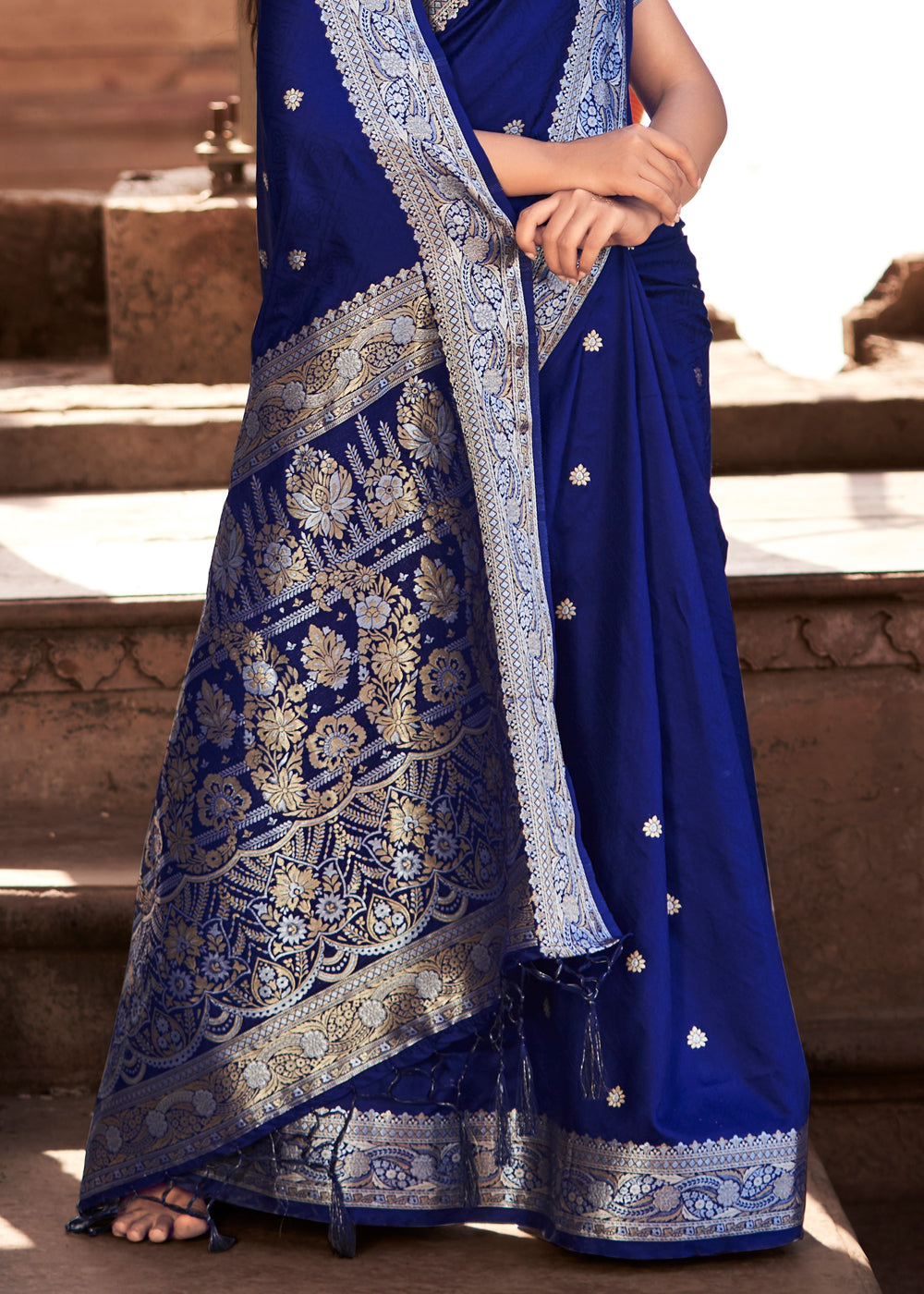 Astronaut Blue Woven Banarasi Satin Silk Saree