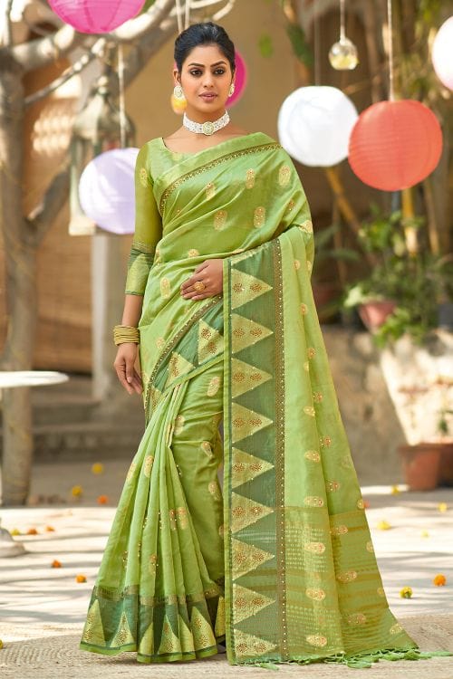 Peridot Green Organza Saree