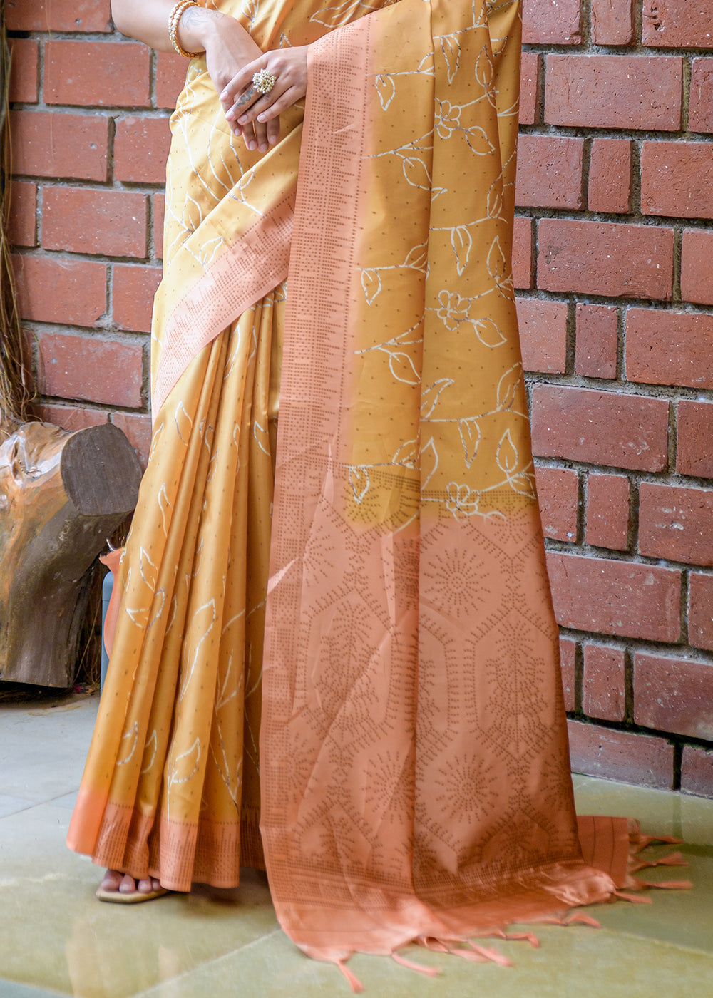 Golden Yellow Printed Cotton Silk Saree