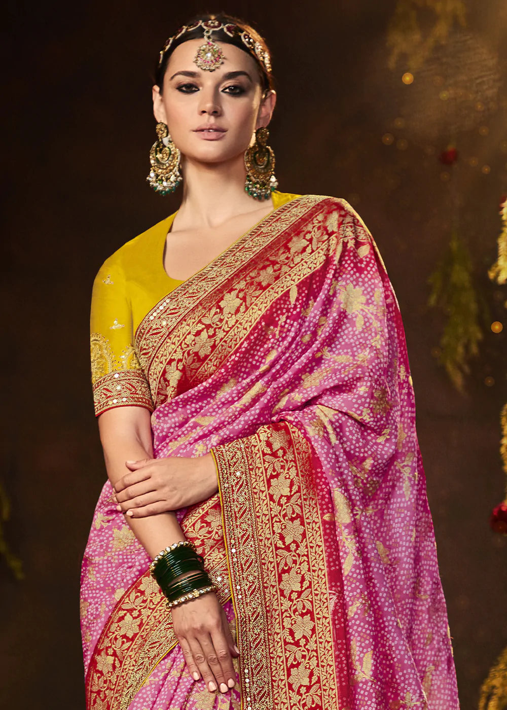 Cinnamon Pink Woven Georgette Designer Saree with Embroidered Blouse