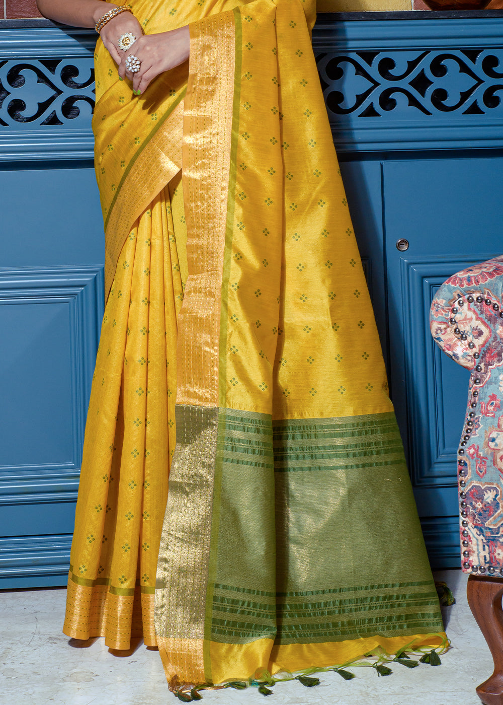 Anzac Yellow Woven Raw Silk Saree