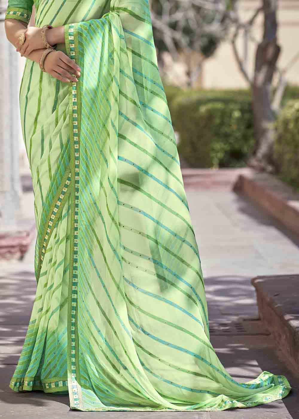 Moss Green Printed Georgette Saree