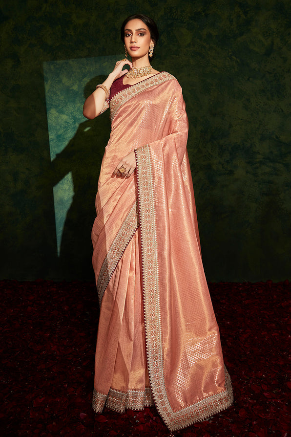 Burning Peach and Brown South Silk Saree