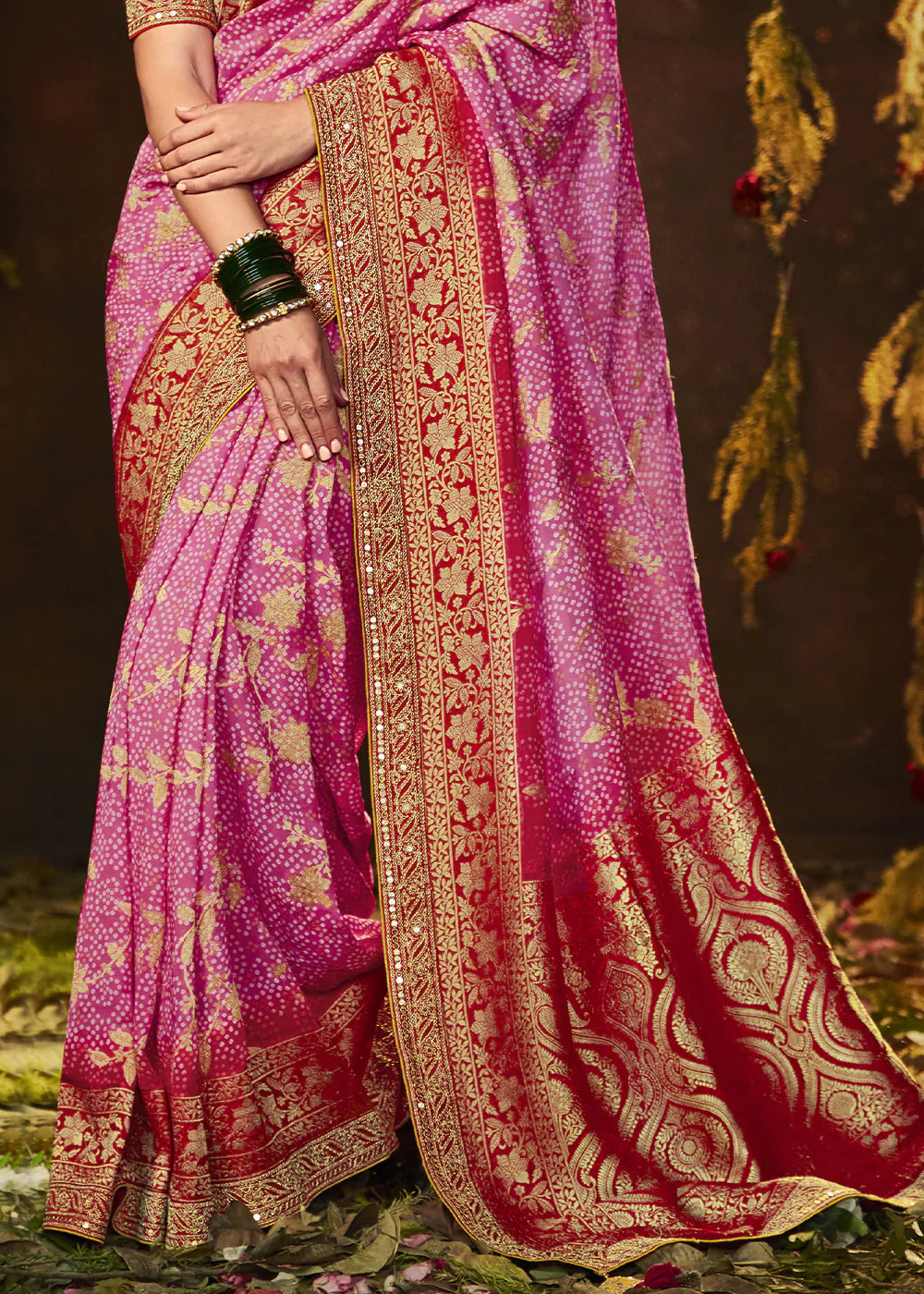 Cinnamon Pink Woven Georgette Designer Saree with Embroidered Blouse