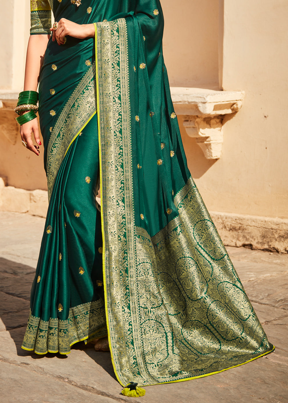 Gable Green Zari Woven Designer Banarasi Saree