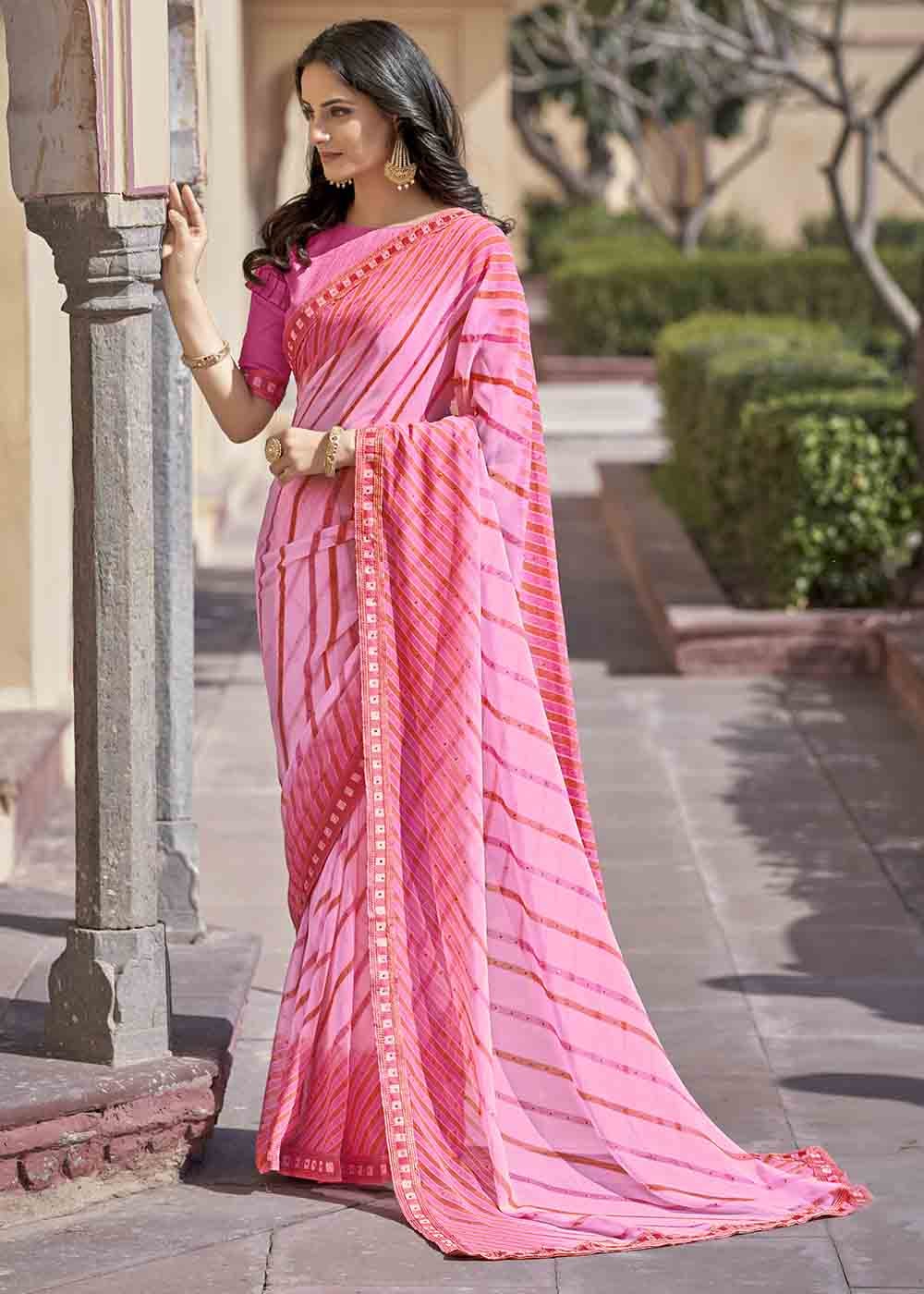 Cupid Pink Printed Georgette Saree