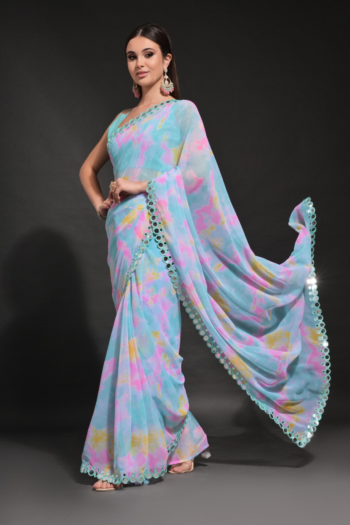 Morning Blue Printed Georgette Saree