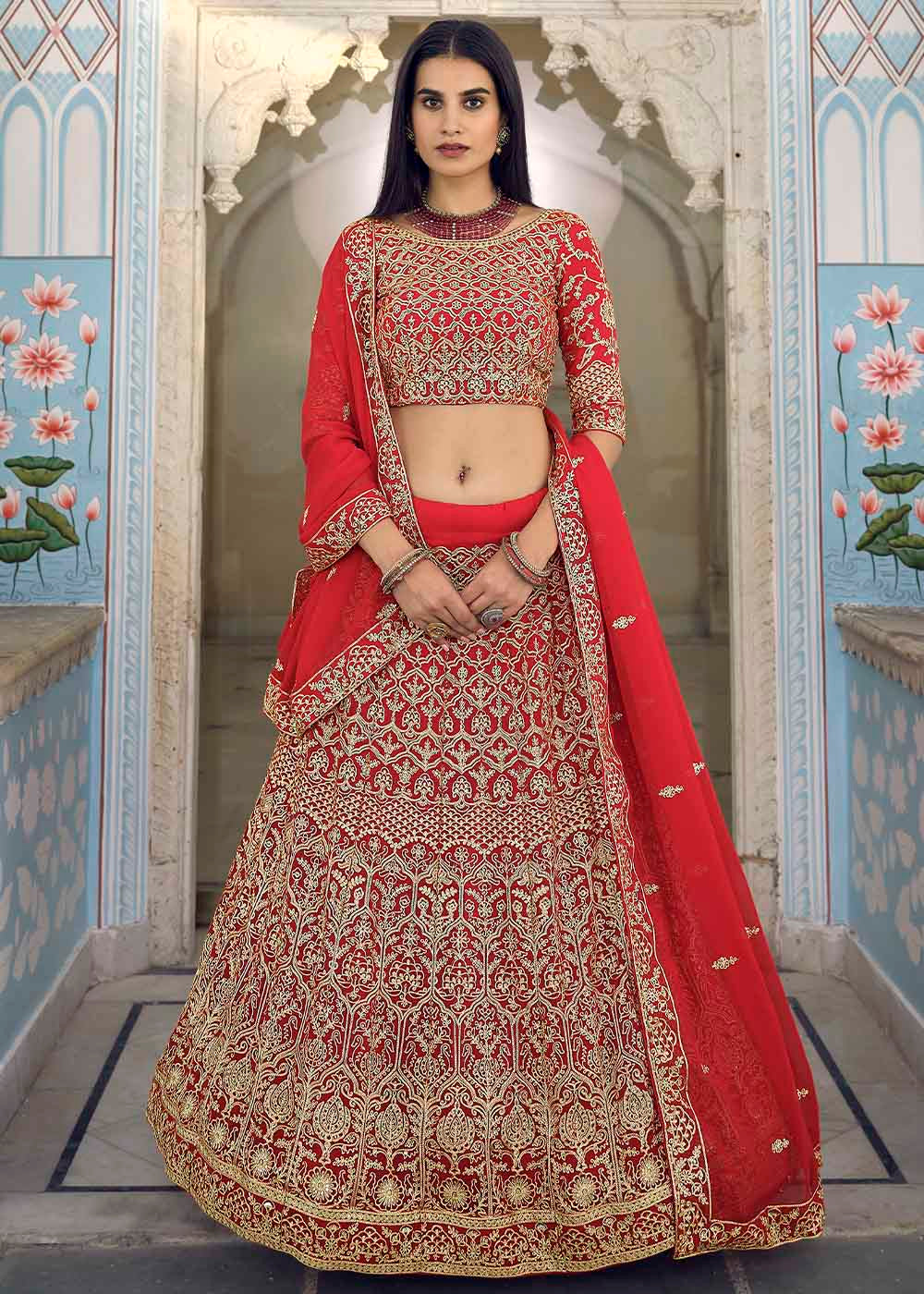 Cinnabar Red Georgette Lehenga Choli