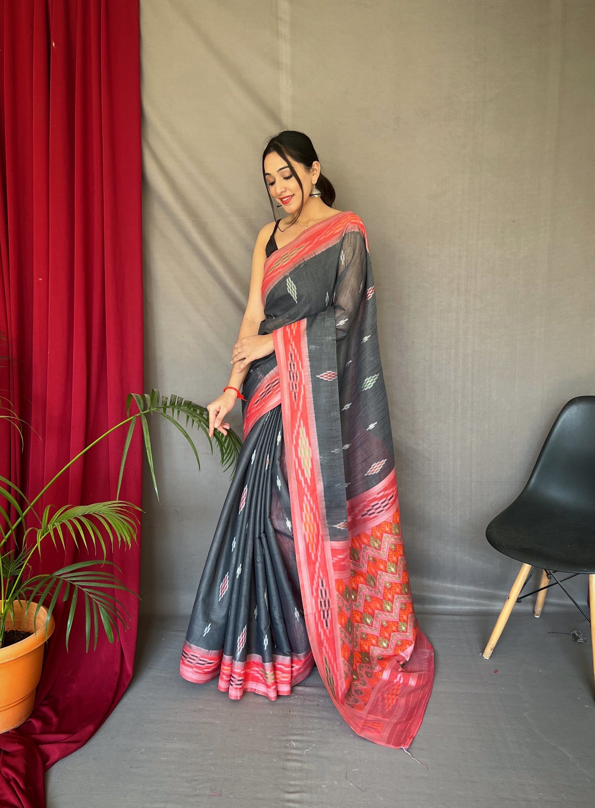 Chicago Black Ikat Woven Cotton Silk Saree