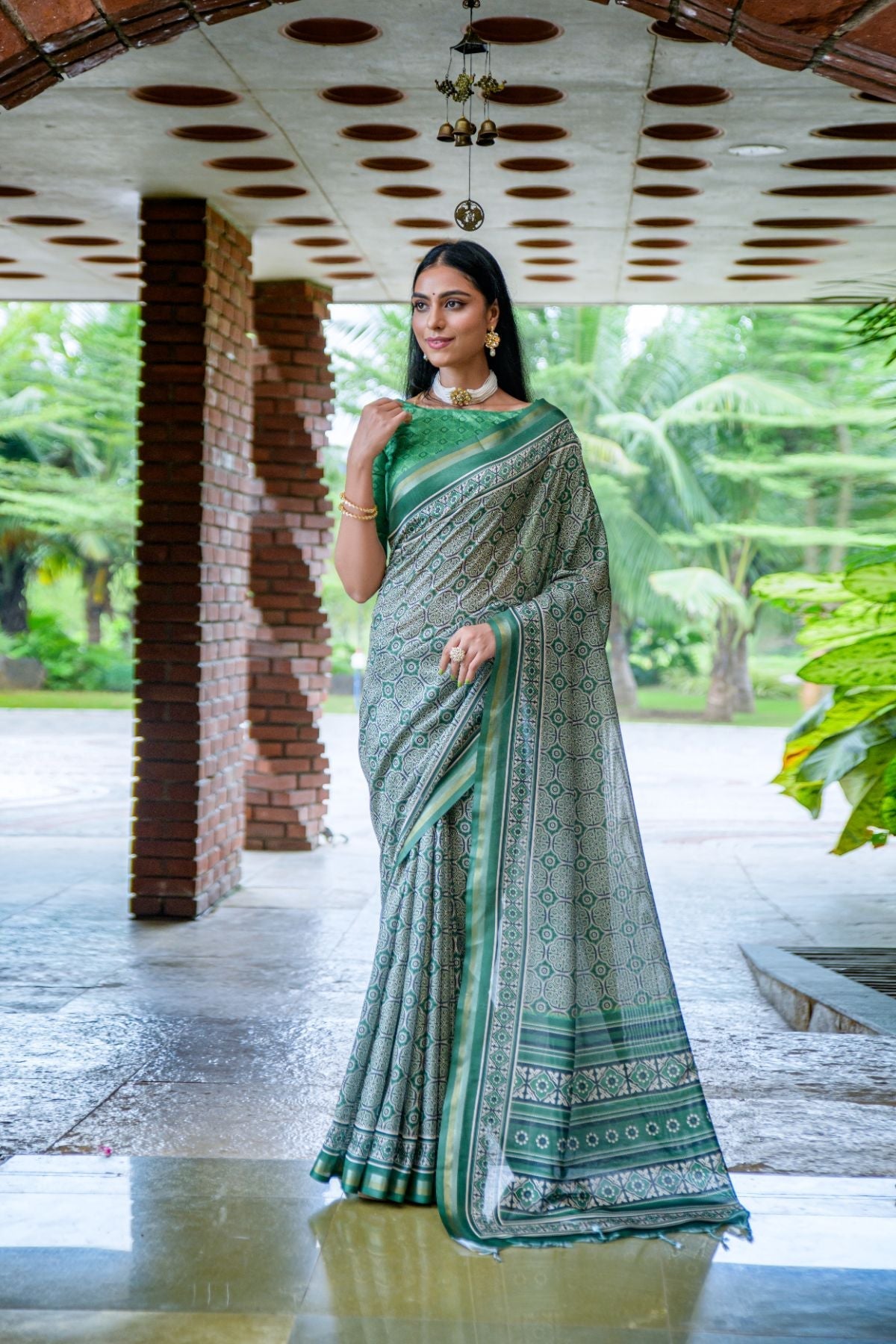 Sea Green Cotton Silk Saree