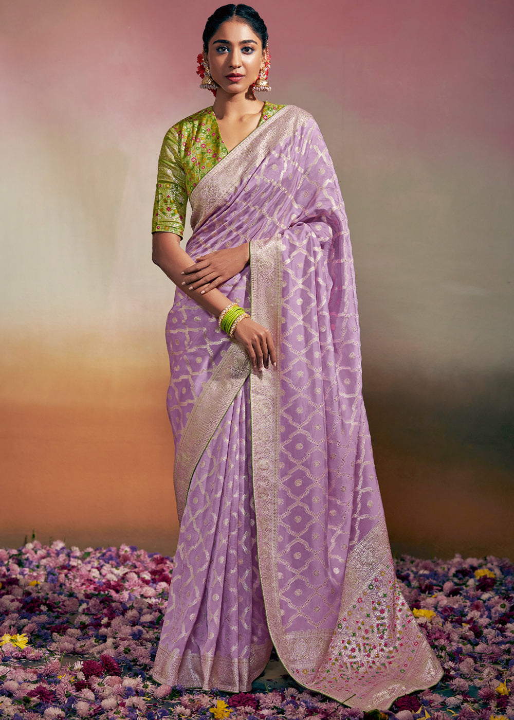 Strikemaster Purple Woven Banarasi Soft Silk Saree