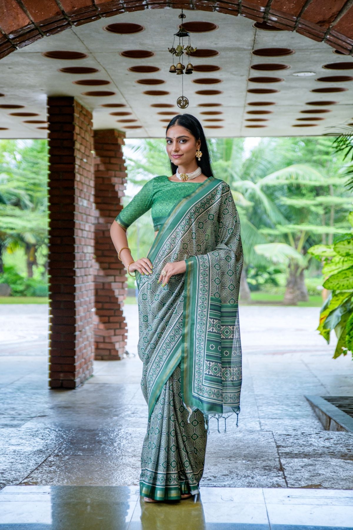 Sea Green Cotton Silk Saree