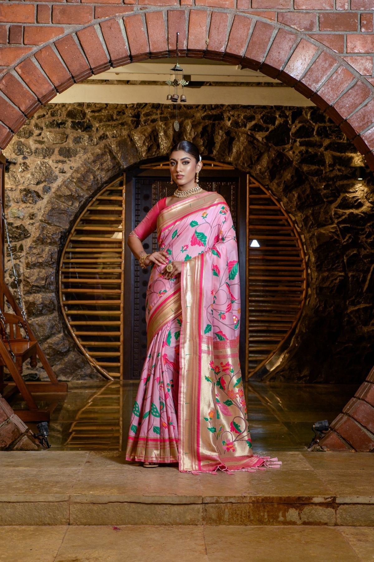 Melanie Pink Banarasi Paithani Silk Saree