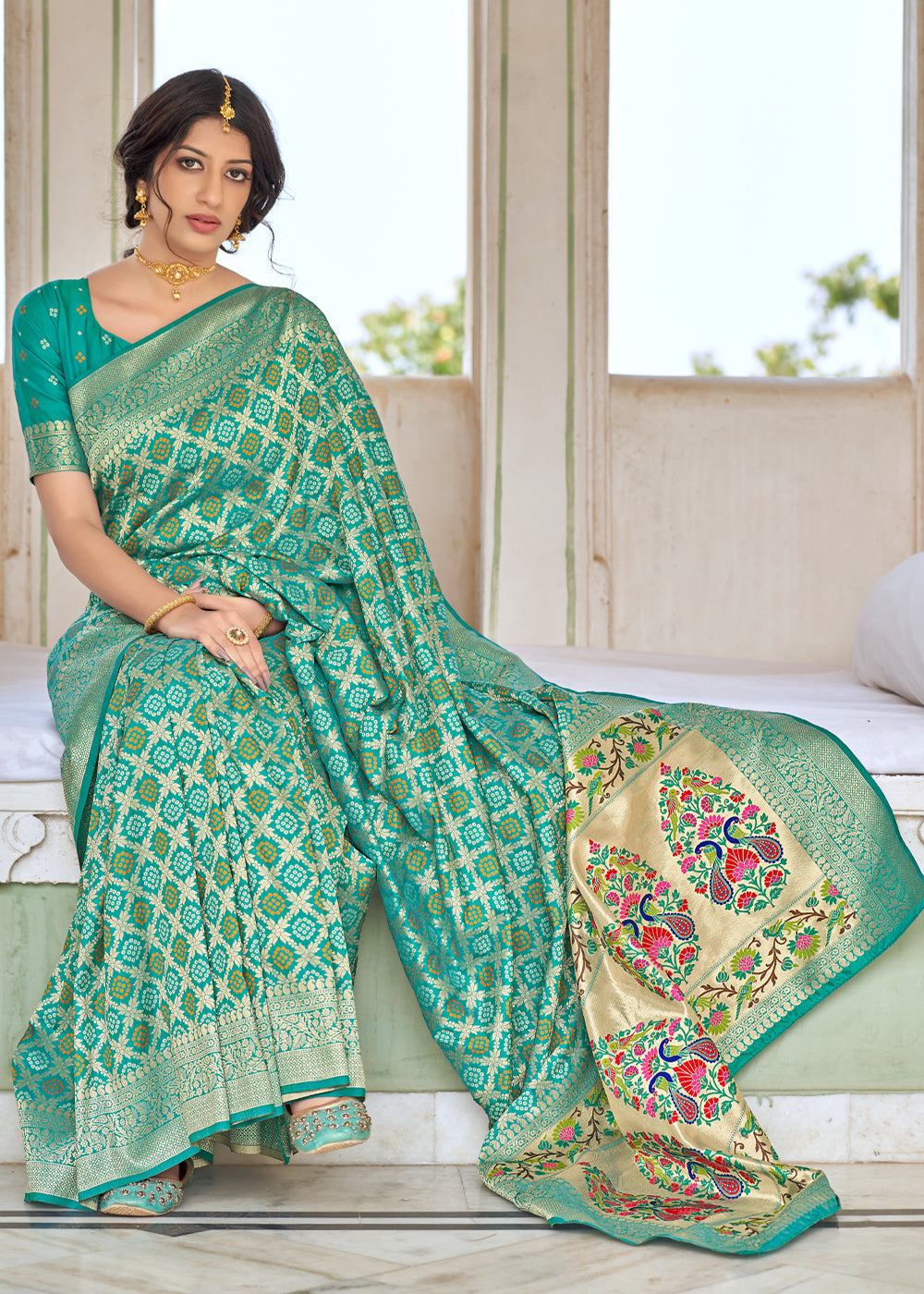 Carlo Blue Zari Woven Banarasi Brocade Saree