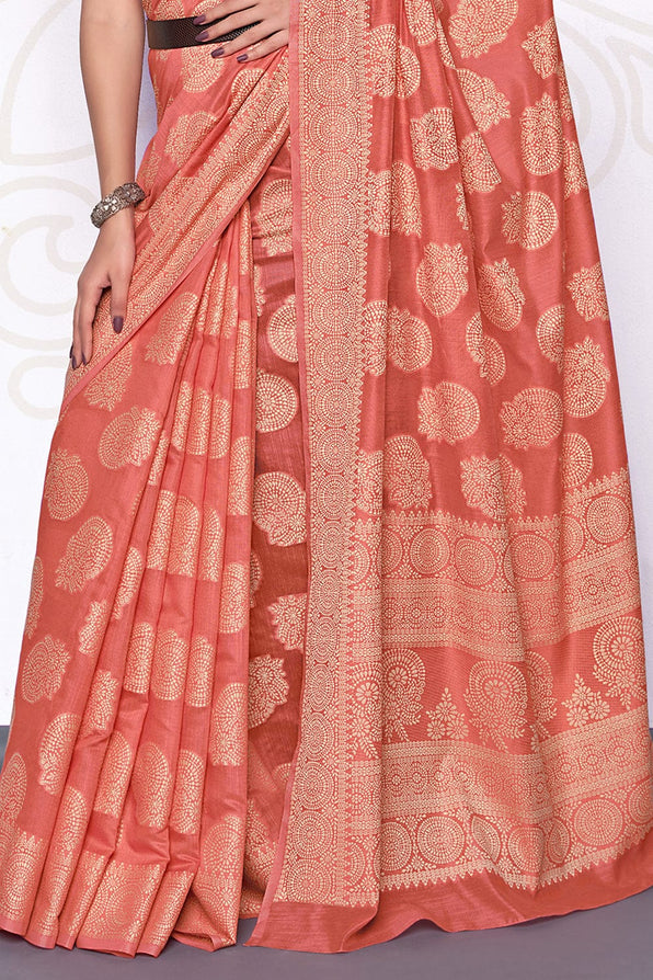 Roman Peach Cotton Saree